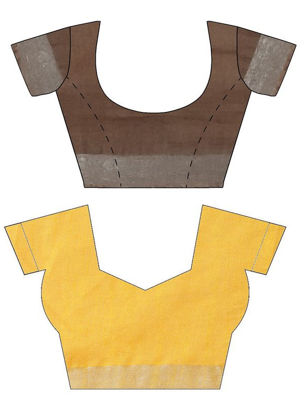 Brown & Yellow women's Bhagalpuri Handloom Cotton-Linen Blend Saree Combo (Pack Of 2) With Running Unstiched Blouse Piece - View 9