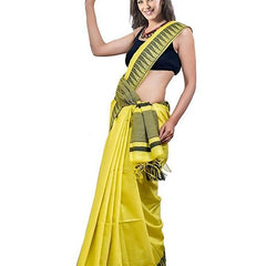 Yellow women's Bhagalpuri Handloom Kota Silk Temple Border Saree And Variation Of Colors With Striped Blouse Piece - View 4