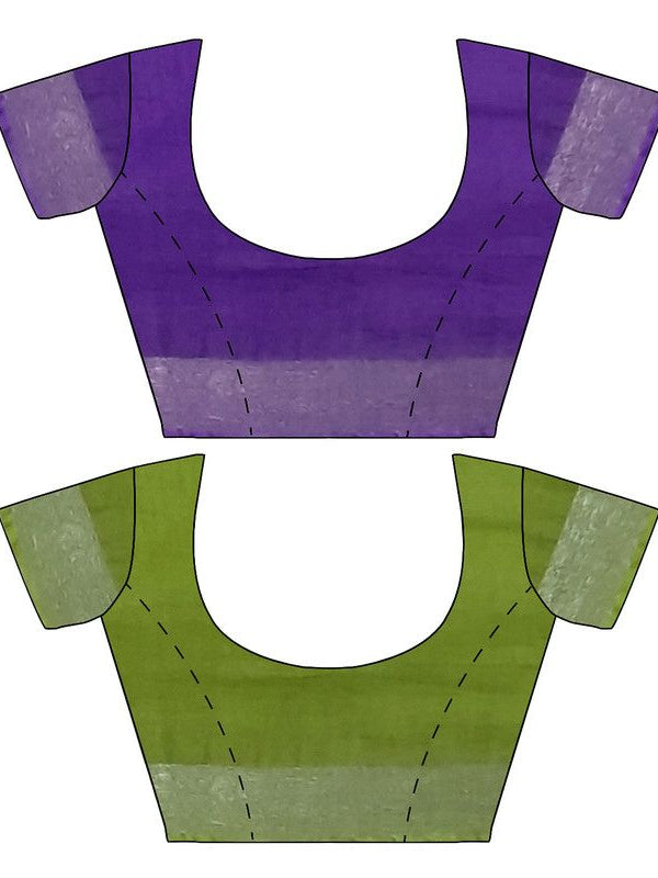 French Violet & Green women's Bhagalpuri Handloom Cotton-Linen Blend Saree Combo (Pack Of 2) With Running Unstiched Blouse Piece - View 9