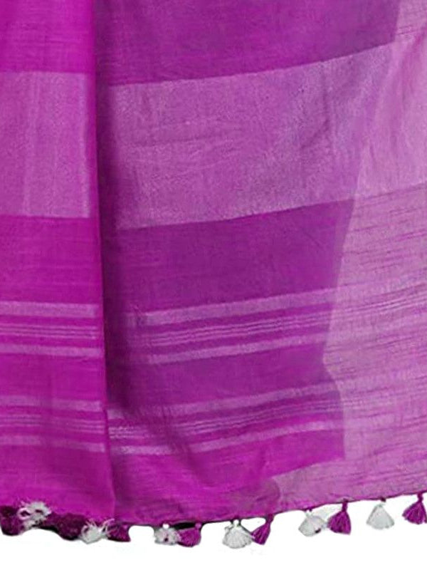 Chartreuse Green & Wild Strawberry women's Bhagalpuri Handloom Linen Cotton Blend Two Dye Saree With Running Unstitched Blouse Piece - View 7