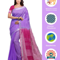 Lilac Purple & Raspberry Pink women's Bhagalpuri Handloom Ethnic Wear Linen Two Dye Saree With Running Unstitched Blouse Piece - View 2