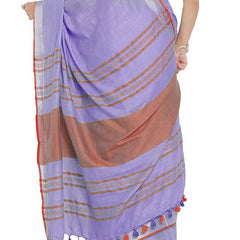 Lavener Purple-Red women's Bhagalpuri Handloom Cotton Linen Blend Contrast Pallu Saree And Unstitched Contrast Blouse Piece - View 6