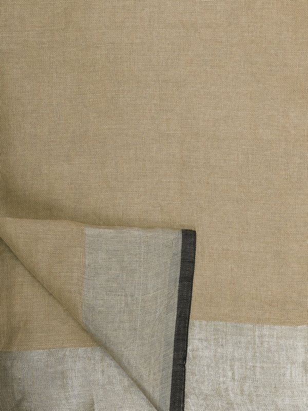 Khaki Green women's Bhagalpuri Blend Linen Saree With Black Pipine Contrast Blouse Piece - View 5