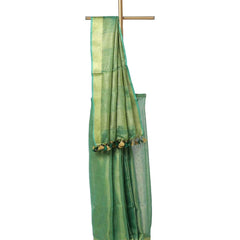 Tissue Linen Pure Handloom Bhagalpuri Saree (Green)