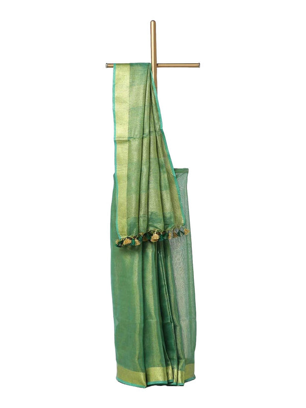 Tissue Linen Pure Handloom Bhagalpuri Saree (Green)