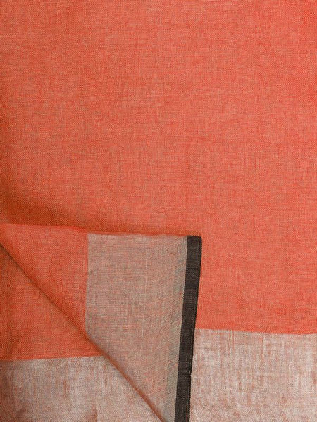 Carol Orange women's Bhagalpuri Blend Linen Saree With Black Pipine Contrast Blouse Piece - View 4