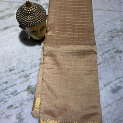 Bhagalpuri Handloom Cotton Silk Check Half Body Saree for women's (Dionie_Brown)