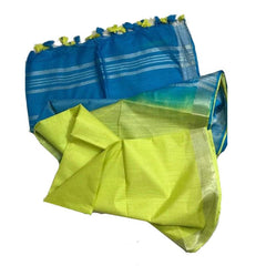 French Blue & Lemon Yellow women's Ethnic Wear Bhagalpuri Handloom Linen Blend Two Dye Saree With Running Unstitched Blouse Piece