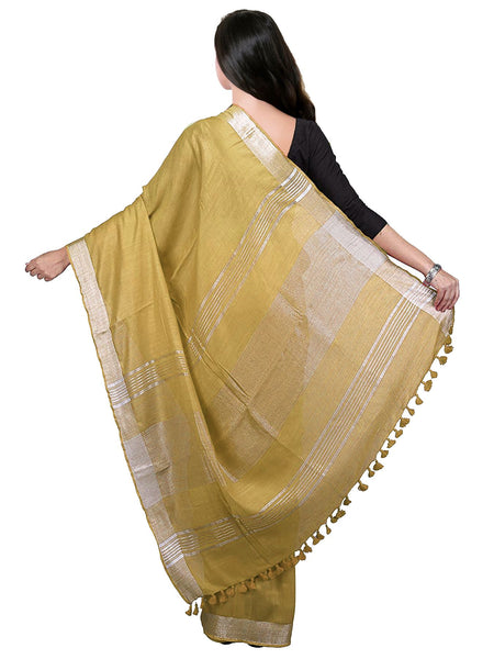 Bhagalpuri women's Handloom Linen Cotton Ethnic Wear Saree With Running Unstitched Blouse Piece - View 3