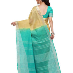 Jasmine Tan & Turquoise women's Bhagalpuri Handloom Pure Cotton Two Dye Saree With Running Unstitched Blouse Piece - View 5