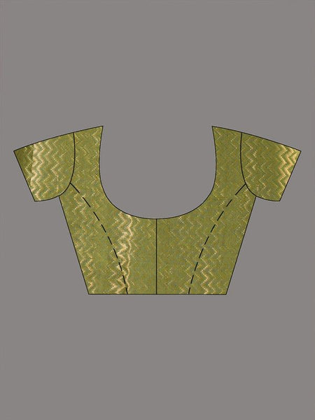Women's Cotton Tissue Silk Bhagalpuri Designer Handloom Weaving Saree (Avocado_Green) - View 5