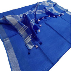 Celtic Blue women's Bhagalpuri Linen Blend Saree With Blouse Piece - View 6
