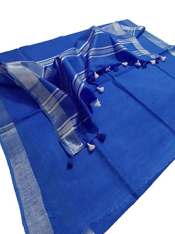 Celtic Blue women's Bhagalpuri Linen Blend Saree With Blouse Piece - View 6