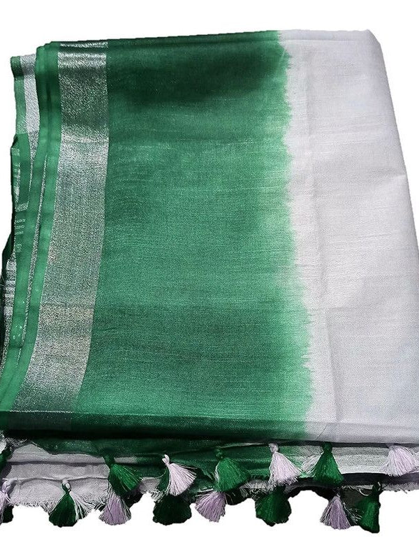 Handloom Bhagalpuri Linen Cotton Slub Blend Two Sided Two Dye Saree Running Unstitched Blouse Piece - View 4
