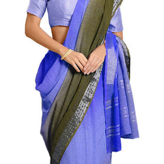 Neon Blue & Brownish Green women's Bhagalpuri Handloom Linen Cotton Blend Two Dye Saree With Running Unstitched Blouse Piece - View 6