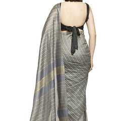 Striped Handloom Bhagalpuri Kota Silk Bollywood Saree (Grey) - View 5