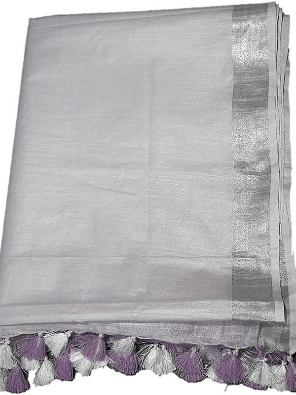 Bhagalpuri Linen-Slub Blend Two Dye Saree With Blouse Piece - View 3