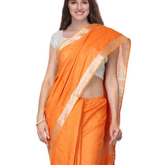 Orange women's Handloom Bhagalpuri Cotton Linen Slub Blend Zari Border Saree Ethnic Wear With Running Unstitched Blouse Piece - View 5