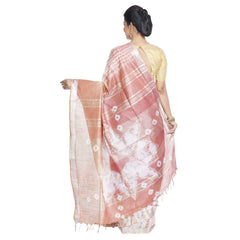 Heliotrope Purple & Tumbleweed Orange women's Bhagalpuri Handloom Cotton Linen Slub Blend Tie Two Dye (Sibory Two Dye) Saree With Running Unstitched Blouse Piece - View 4