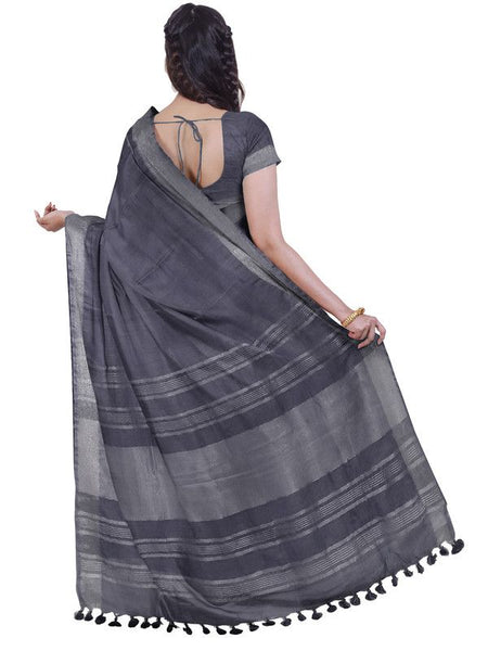 Grey women's Bhagalpuri Handloom Linen Blend Saree And Variation Of Colors With Running Unstiched Blouse Piece - View 5
