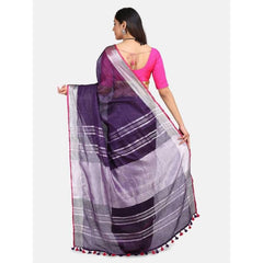 Linen Cotton Blend Contrast Handloom Bhagalpuri Saree for Women (French_Purple-Pink ) - View 4