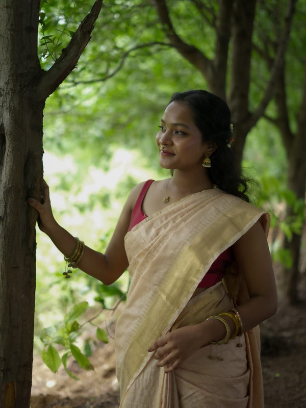 Exclusive Handwoven  Cotton SIlk Mangalgiri Saree With Running Blouse Piece - View 4