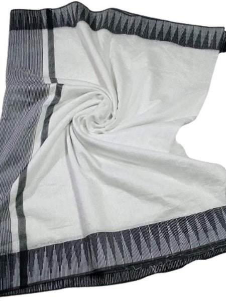 Black women's Bhagalpuri Kota Viscous Temple Border White Saree And Variable Color Border With Blouse Piece