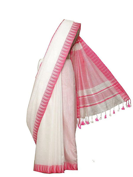 Bhagalpuri Handloom Kota Silk Temple Border Saree And Variation Of Colors With Striped Blouse Piece