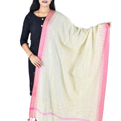 Pink Linen Temple Handloom Bhagalpuri Dupatta