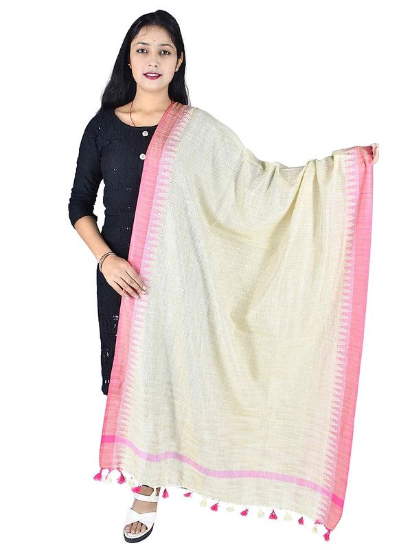 Pink Linen Temple Handloom Bhagalpuri Dupatta