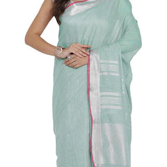 Cambridge Grey women's Bhagalpuri Handloom Cotton Linen Blend Saree With Contrast Unstiched Blouse Piece - View 4