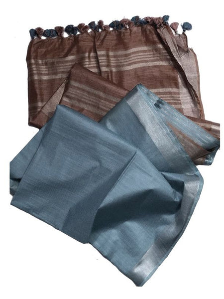 Ethnic Wear Bhagalpuri Handloom Cotton Linen Blend Two Dye Saree With Running Unstitched Blouse Piece - View 2