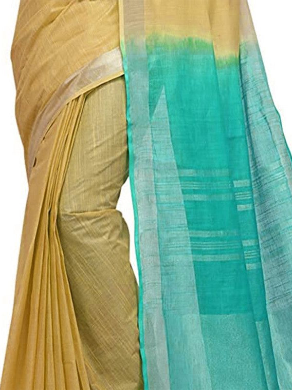 Jasmine Tan & Turquoise women's Bhagalpuri Handloom Pure Cotton Two Dye Saree With Running Unstitched Blouse Piece - View 6