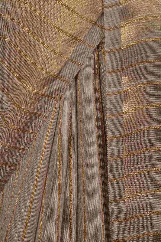 Bhagalpuri Handloom Silk Striped Sequins Saree with Blouse Piece (Brown) - View 4