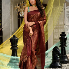 Maroon Red Cotton Tissue Silk Designer Handloom Bhagalpuri Saree