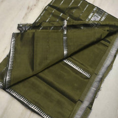 Cotton Handloom Mangalagiri Silk Saree with Temple Border (100221 Mehndi_Green)