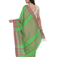 Screamin Green women's Bhagalpuri Handloom Kota Silk Temple Border Saree And Variation Of Colors With Striped Blouse Piece - View 4