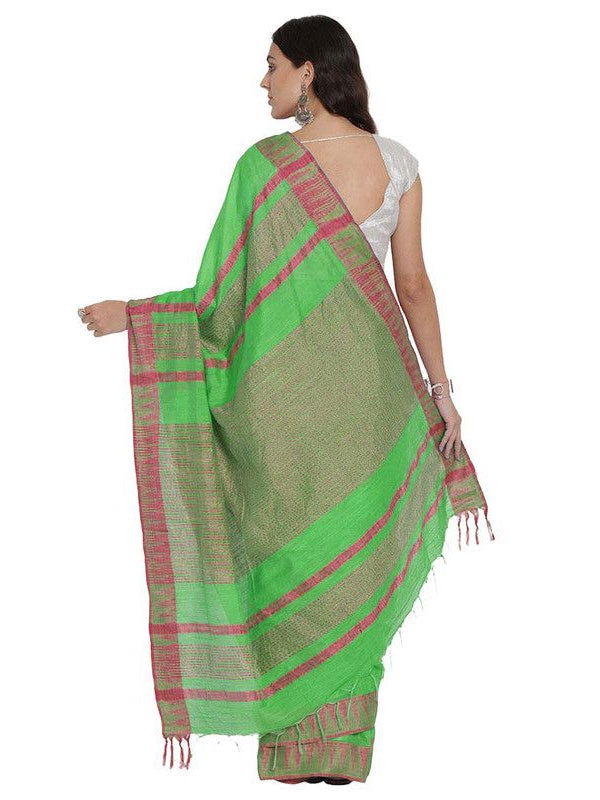 Screamin Green women's Bhagalpuri Handloom Kota Silk Temple Border Saree And Variation Of Colors With Striped Blouse Piece - View 4