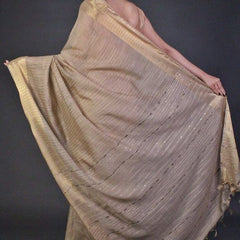 Bhagalpuri Handloom Silk Striped Sequins Saree with Blouse Piece (Brown) - View 3