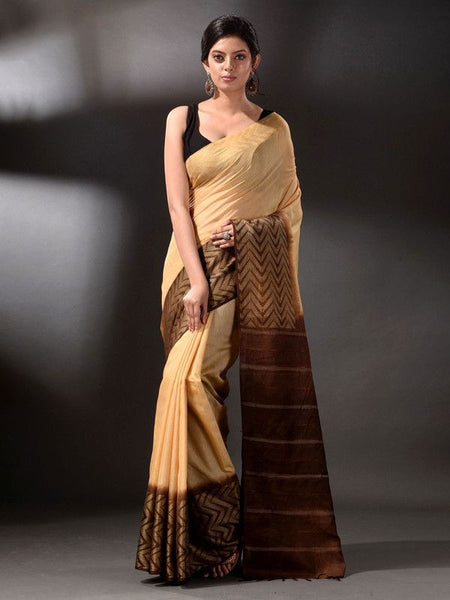 Multi Dye Semi Tussar Silk Bhagalpuri Handloom Saree (Reji_Beige & Recoi_Brown)