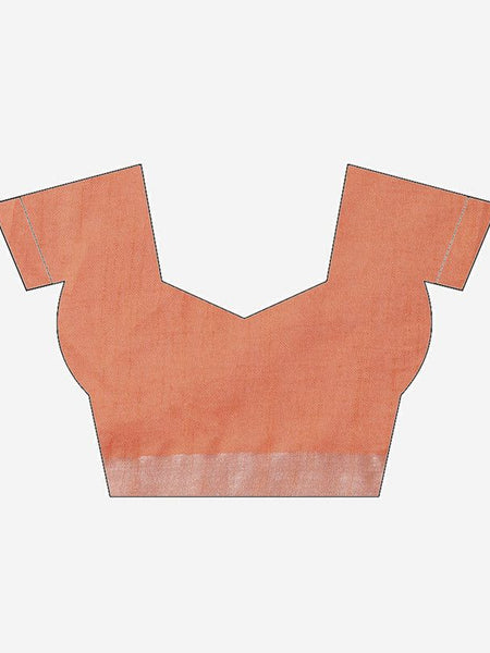 Carol Orange women's Handloom Bhagalpuri Cotton Linen Slub Blend Zari Border Saree Ethnic Wear With Running Unstitched Blouse Piece - View 4