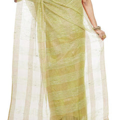 Citron Green women's Bhagalpuri Kota Doria Silk Semi Transparent Saree With Unstiched Blouse Piece - View 6