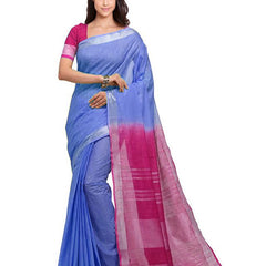 Bhagalpuri Handloom Linen Slub Blend Two Dye Saree With Running Unstitched Blouse Piece - View 8