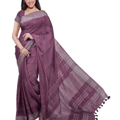 Quinacridone Magenta women's Bhagalpuri Handloom Linen Blend Saree And Variation Of Colors With Running Unstiched Blouse Piece