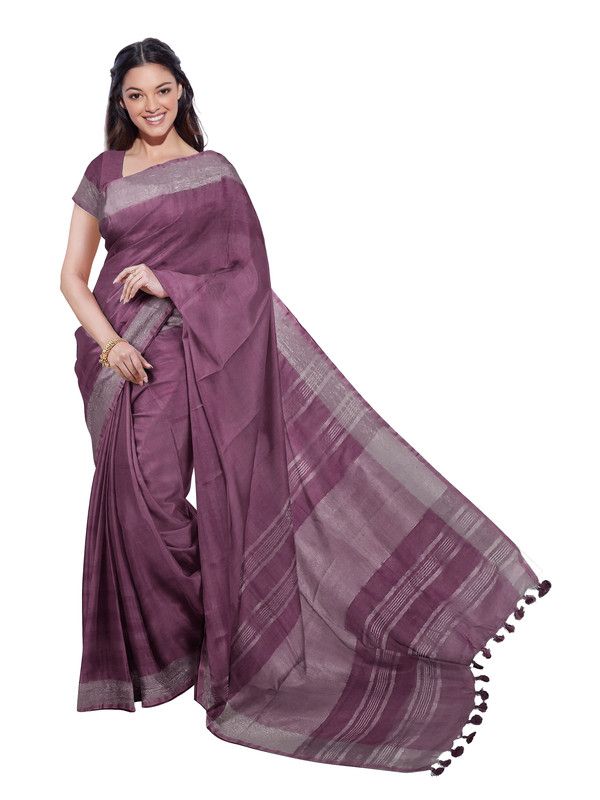 Quinacridone Magenta women's Bhagalpuri Handloom Linen Blend Saree And Variation Of Colors With Running Unstiched Blouse Piece
