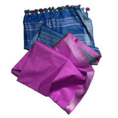 Cerulean Cyan & Orchid Magenta women's Ethnic Wear Bhagalpuri Handloom Cotton Linen Blend Two Dye Saree With Running Unstitched Blouse Piece - View 7