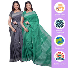 Bhagalpuri Handloom Cotton-Linen Blend Saree Combo (Pack Of 2) With Running Unstiched Blouse Piece - View 2