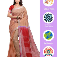 Persian Orange & Red women's Handloom Bhagalpuri Linen Blend Two Dye Saree With Running Unstitched Blouse Piece - View 2