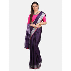 Linen Cotton Blend Contrast Handloom Bhagalpuri Saree for Women (French_Purple-Pink ) - View 2