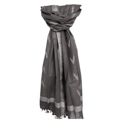 Linen Cotton Blend Zari Weaving Handloom Ikkat Dupatta (12017 Grey)